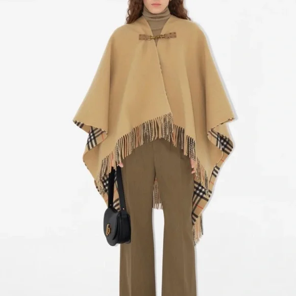BURBERRY check wool cape in sand